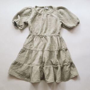 Zara Kids Girls Seafoam Green Puffed Short Sleeved Tiered Muslin Dress Size 10